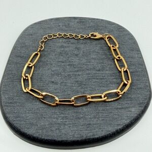 Gold Tone Paperclip Link Chain Bracelet Adjustable Lobster Clasp Minimalist Chic
